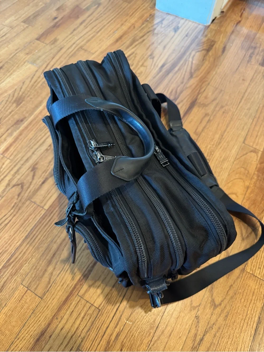 Tumi Black Alpha Nylon Expandable Laptop Briefcase with Front Zip Pockets